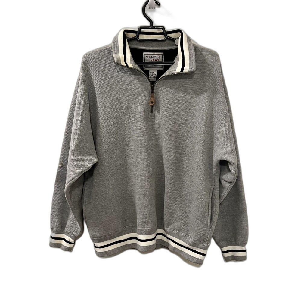 Santee Mens Cotton Blend Pullover Long Sleeve Textured Hvywt Sweater Sz M Gray